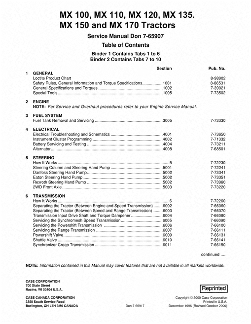 Product picture Case MX100, MX110, MX120, MX135  Repair Service Workshop