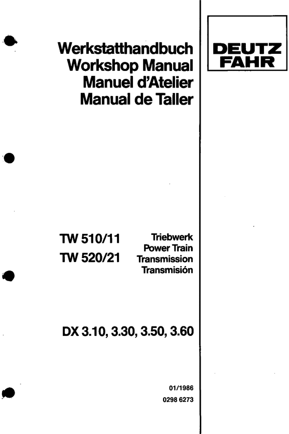 Product picture Power Train Transmission TW 510 520 DX Service Manual ENG DE